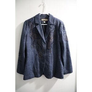 Coldwater Creek Blue Wool Blend Embroidered Paisley Sequin Blazer Jacket 6